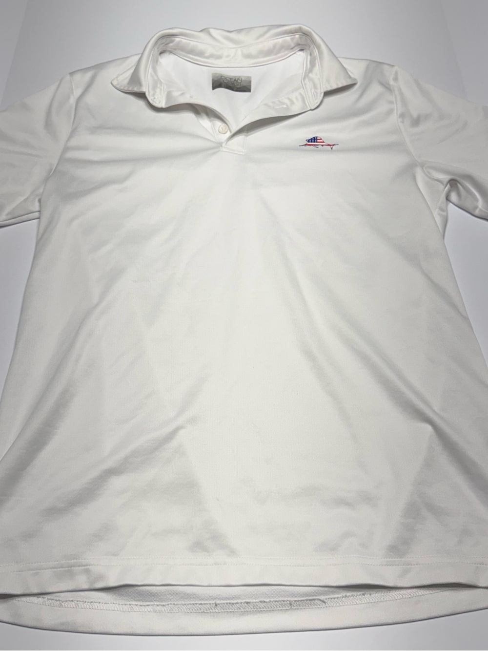 Men's White Polo Shirt with Small Flag Embroidery